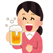 美味しそうにビールを飲む人のイラスト（女性）