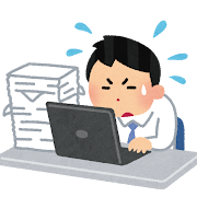 忙しく仕事をしている男性会社員のイラスト