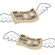 飛んで行くお金のイラスト（円）