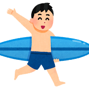 サーフィンをしに行く人のイラスト(男性)
