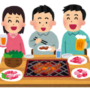 焼き肉を食べている人達のイラスト