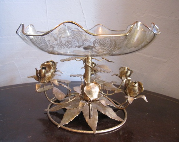 ★USAヴィンテージガラスコンポートローズ★フルーツベース