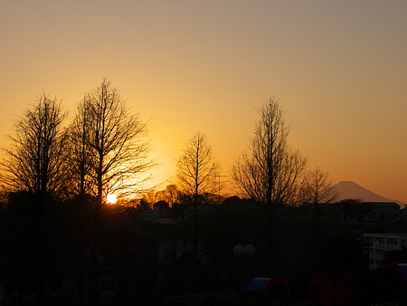 夕陽と富士山