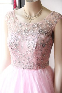 ピンク見頃ビーズ刺繍ゴージャスステージドレス