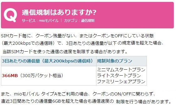 iijMio 低速で速度制限