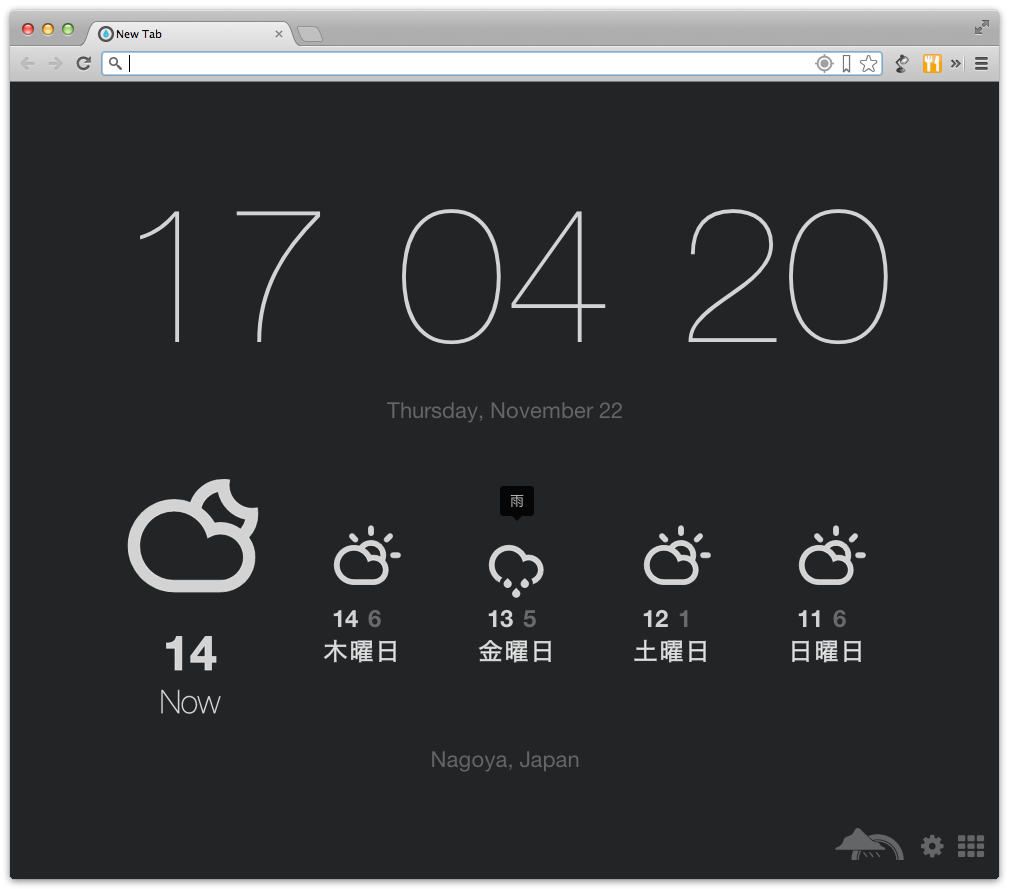 Google Chromeの新規タブにお洒落な時計と天気予報を表示させる Currently 慶應卒のフリーター