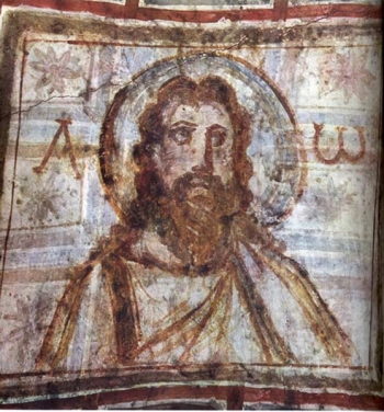 初期キリスト教美術　“ひげを生やしたキリスト”　 コモディッラのカタコンベ　フレスコ 部分 　4世紀末-5世紀初め　ローマ