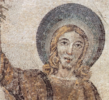 初期キリスト教美術　“ひげのないキリスト” サンタ・コスタンツァ教会モザイク 部分　4世紀　ローマ