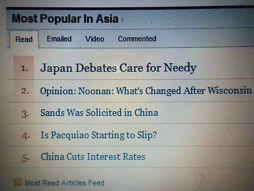 Most Popular In Asia”（アジアで最も人気のある記事）