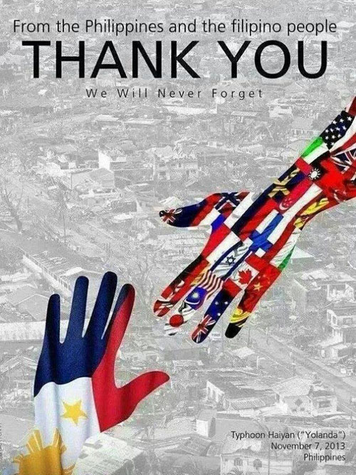 필리핀 태풍 피해 지원 감사 포스터, 왜 태극기가 빠진 것인가 ~ 제작에 실패?