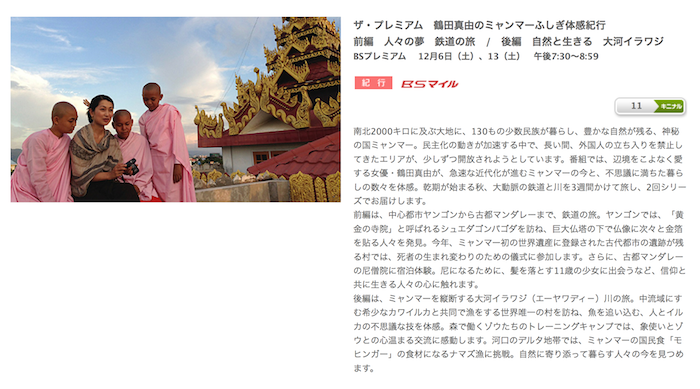 鶴田真由のミャンマーふしぎ体感紀行