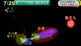 斎藤教授の仮説のとおり、日本人が分布する方向の先に、縄文人のＤＮＡが位置するとみられることがわかりました