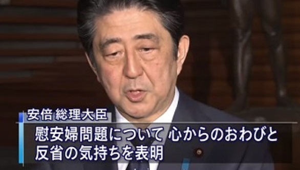 平成２７年（２０１５年）１２月、安倍晋三首相は、朴槿恵大統領に対し、慰安婦について「日本国の首相として心からおわびと反省の気持ちを表明する」と伝えた。