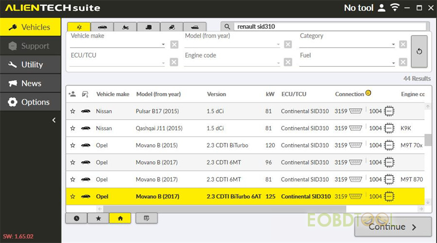 which tool to read continental sid310 12