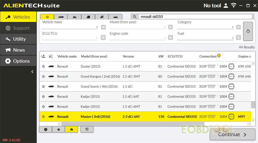 which tool to read continental sid310 15