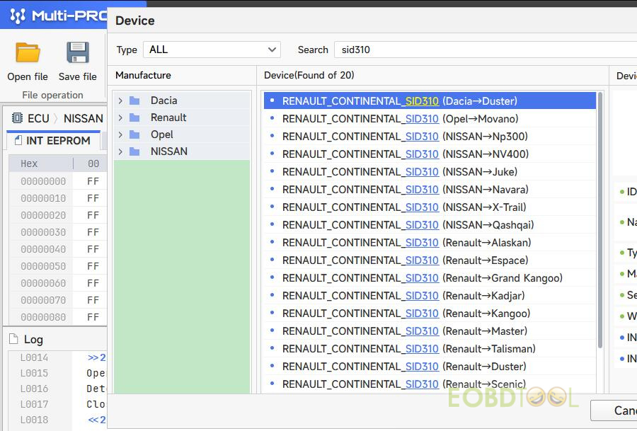 which tool to read continental sid310 2