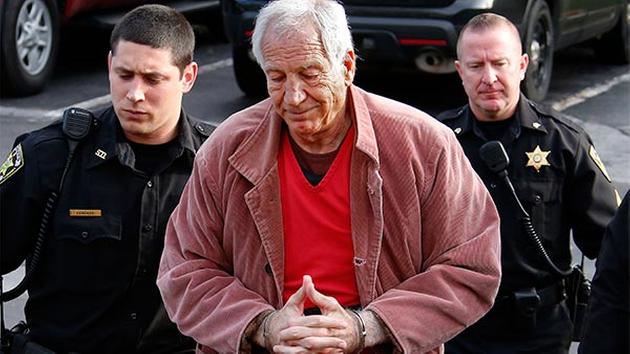 Former Penn State assistant football coach Jerry Sandusky arrives at the Centre County Courthouse for a hearing about his appeal on his child sex-abuse conviction.