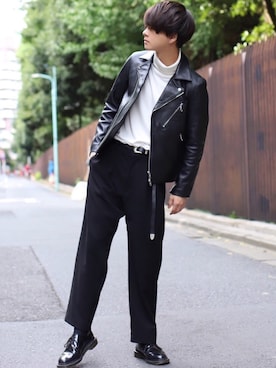 げんじさんの「ラムレザーダブルライダース(LIDnM|リドム)」を使ったコーディネート