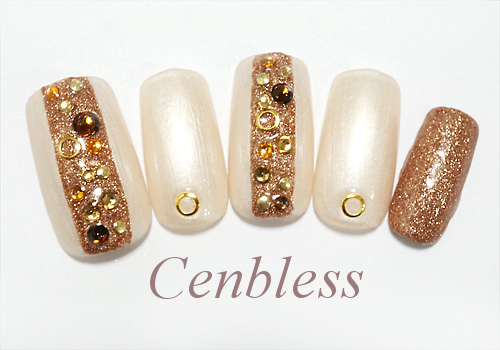Cenbless　定額ハンドジェルネイル￥5,500コース＜No.h55-019 シャンパンonブロンズネイル＞