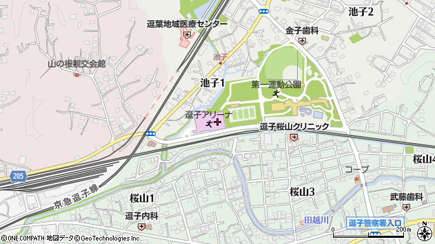 神奈川県逗子市池子1丁目11-1周辺の地図