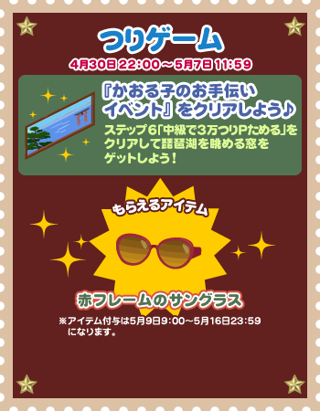 つりゲーム 赤フレームのサングラス