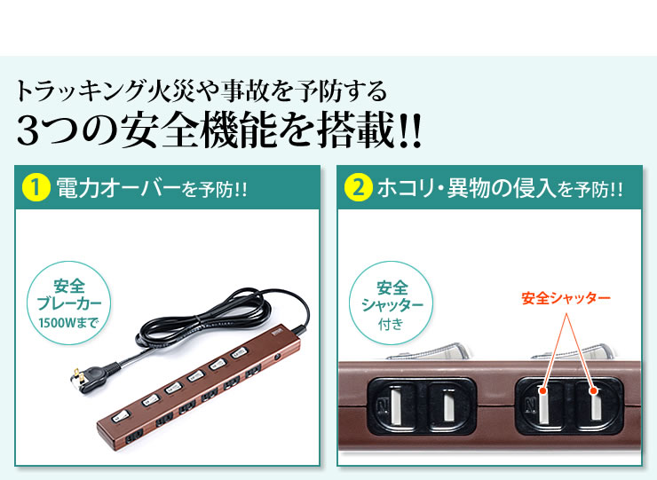 トラッキング火災や事故を予防する 3つの安全機能を搭載
