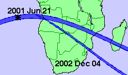 2001年6月21日の皆既日食帯地図
