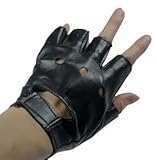フェイクレザー フィンガーレスグローブ 半指 手袋 ハーフフィンガー オープンフィンガー 合成皮革 PUビニールレザー 軽くて薄い！ファッション お洒落 自転車 バイク 釣り スマホ(スマートホン) 携帯 パンク ロック コスチューム コスプレなどに！男性Mサイズ程度 黒/ブラック