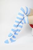 しましまニーハイソックス　水色　M