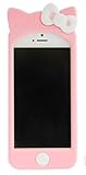 iPhone 5 専用ケース ハローキティ風ネコミミ ピンク (リボン色:ホワイト)