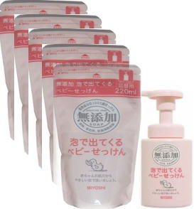 ミヨシ 無添加 泡で出てくるベビーせっけん ポンプ 250ml 1個 ＋ つめかえ用 220ml 5…
