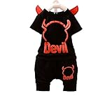 G.G.MAX ベビー キュート デビル 小悪魔 Tシャツ パンツ セットアップ ツーピース 子供服 男の子 男児 ボーイズ 赤ちゃん 夏 サマー かわいい コスチューム (ブラック, 120cm)