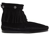 Minnetonka Hi Top Back Zip Boot バックジップアップショートフリンジブーツ(minnezip-2010) (US6 (23～23.5cm), Black Suede)
