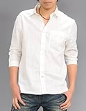 シャツ メンズ 麻素材 半袖 カジュアル 七分袖 リゾート 白 ホワイト ネイビー 【q548】