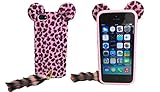 ミッキーマウス 風 デザイン 【 iPhone5/iPhone5S 専用 ヒョウ柄 スマホ ケース アニマルファー 】お耳としっぽがかわいい～!! カラー４種類 (ピンク)