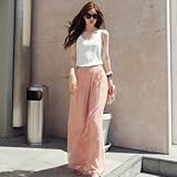 G.G.MAX ホワイト タンク ＆ シフォン ロング パンツ セットアップ (S, ピンク)