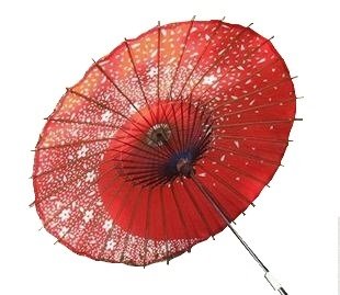 踊り傘 和傘 桜吹雪 紅色