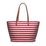 G.G.MAX レディース キャンバス トート バッグ ネイビー レッド レザー (レッド)