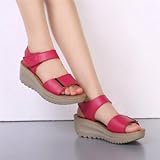 G.G.MAX レディース 本革 サンダル マジックテープ ウェッジソール ヒール カジュアル コンフォート 厚底 ビーチサンダル サボ 牛革 豚革 PU (ローズ(TYPE１), 38)