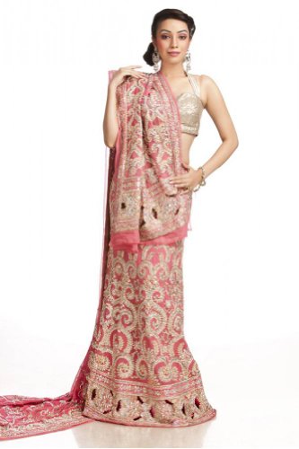 Chhabra 555 Womens Geranium Pink Embroidery Lehanga Unstitched-One Size