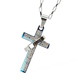 ブルー ジュエリーステン無垢 316L クロス&リングペアネックレス メンズ