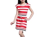 G.G.MAX 夏 キッズ ジュニア サマー 半袖 ストライプ ボーダー ワンピース カジュアル スカート ブラック ブルー レッド ピンク 子供 服 女の子 女児 ティーンズ ガールズ (レッド, 135cm)