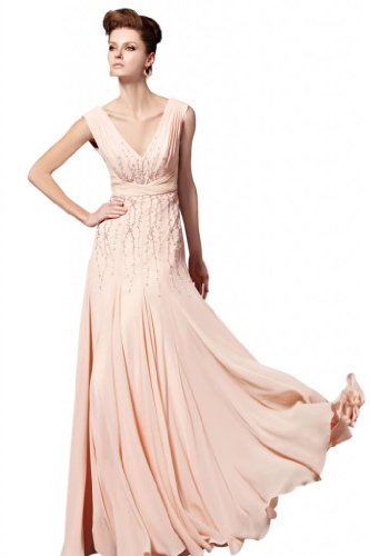 Orifashion Women's V-neck Pink Evening Dress (Model EDSCYH81556), US Size 10