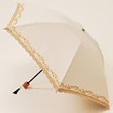木陰の涼しさと優雅さを。遮光100％「遮光百合刺繍ミニ折りたたみ日傘」【ベージュ】