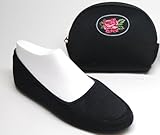 お受験携帯スリッパ　黒無地・薔薇刺繍入りポーチ