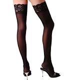 PINK&WHITE 黒　レーストップ タイハイ ストッキング PW30980B