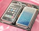 【SoftBank 専用】 iPhone専用 液晶保護フィルム&ジュエリーストーンステッカー グラデーションブルー