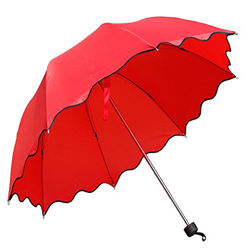 折り畳み 傘  雨 に濡れると 可愛い 模様 が浮き出る  オリジナル ハンド タオル 付き！ (赤A)