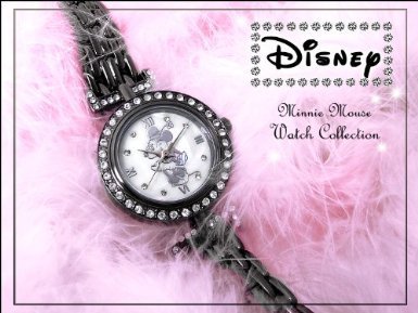 Disney ディズニー オーラ ミニー 腕時計 ガンメタ×ホワイト スワロフスキー ライセ…