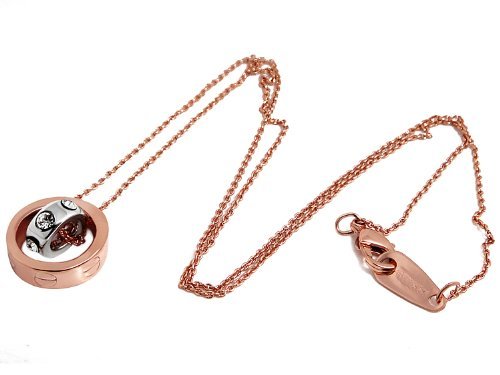 18金 仕上げ デュオ リング ネックレス ピンクゴールド×ホワイトゴールド スワロフス…